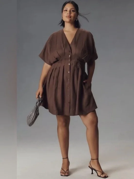 Anthropologie The Tobie Linen Pleated Mini Shirt Dress by Exquise - Picture 7 of 10